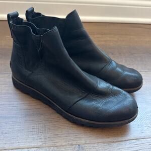 Sorel Harlow Chelsea Grain Leather Boots Comfortable Fit Black Womens Size 8.5